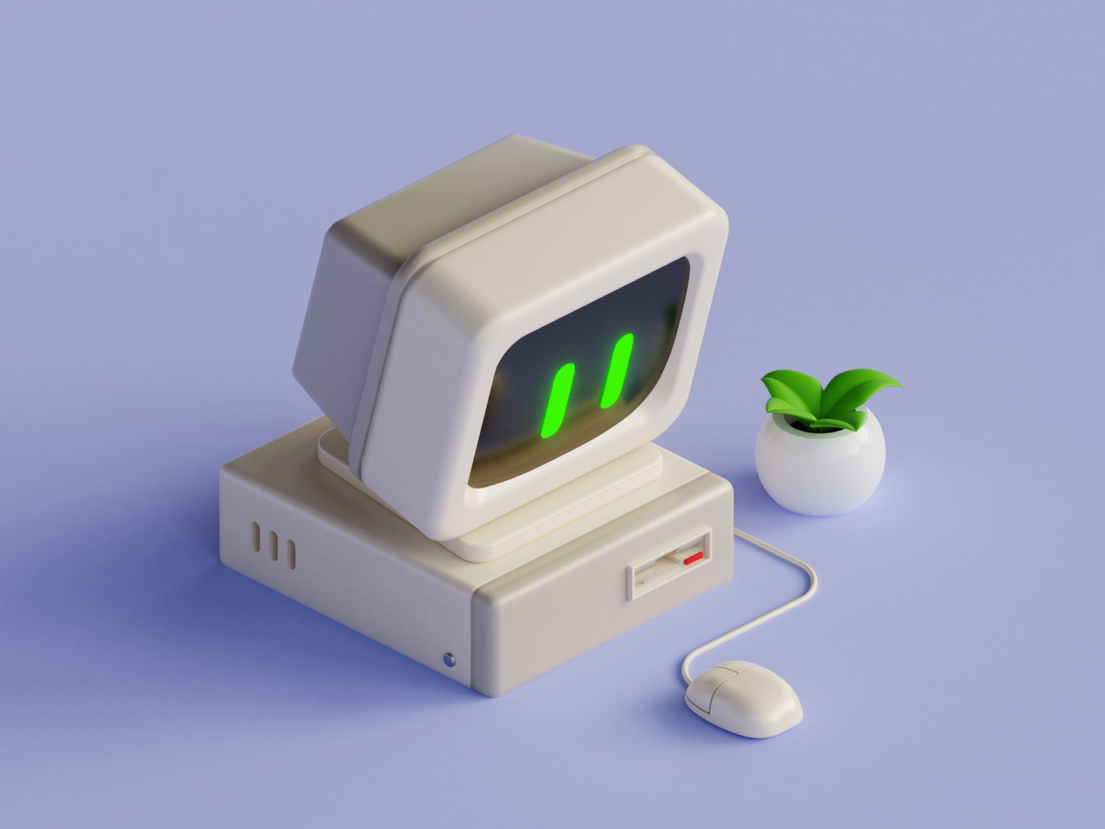 Cute Old PC & Mouse – 3D Illustration