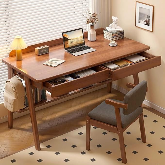 ALEEIK Mid-Century Writing Desk with 2 Storage Drawers, Home Office Computer Desk Writing Study Desk Mid-Century Modern Walnut Desk(39 Inch, Walnut)