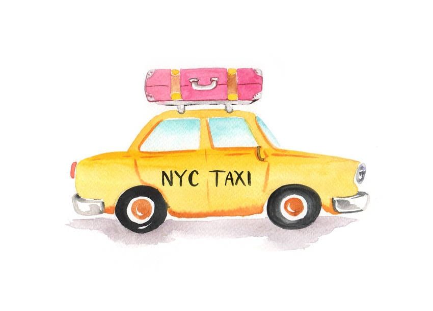 NYC Taxi Art Print INSTANT DOWNLOAD (Taxi with Luggage – New York City Wall Art – Taxi Cab – New York City Gifts)