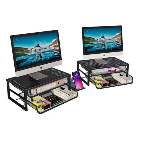 2 Pack 2-tier Metal Monitor Stand Riser And Computer Desk Organizer With 2