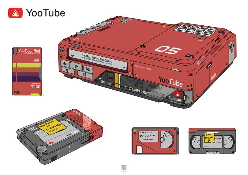 artist imagines spotify, youtube and instagram as retro anime gadgets